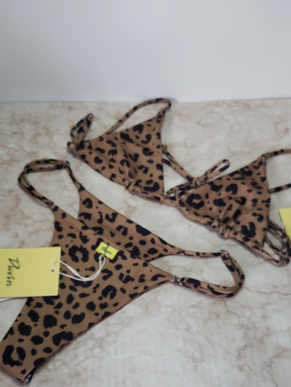 Duvin Leopard Print Triangle Bikini Set - Brown/Black Size S New
